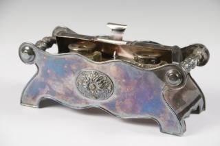 Appraisal: SILVER PLATED ROLL TOP INKSTAND th c Silver Plate on