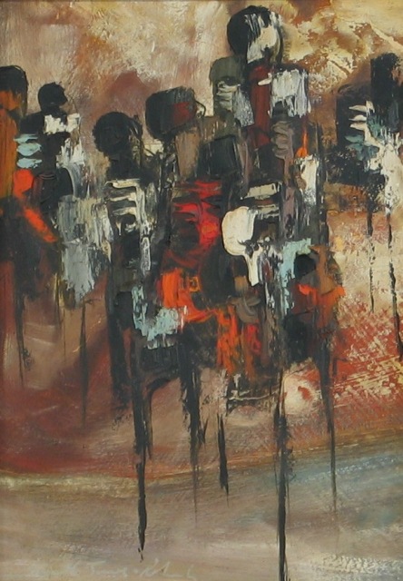 Appraisal: Gareth Jones English Twentieth Century Figures acrylic on board signed