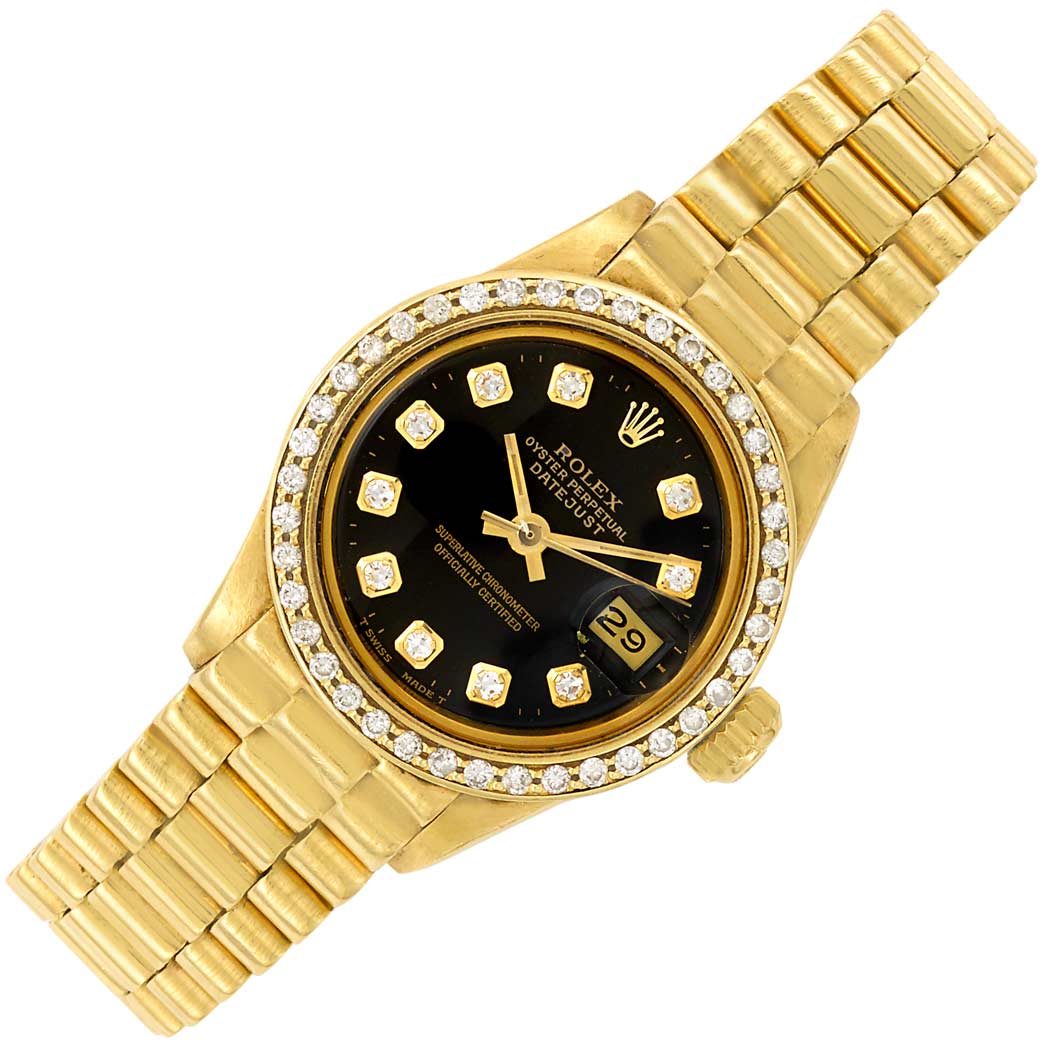 Appraisal: Gold and Diamond Wristwatch Rolex Ref kt automatic sweep seconds