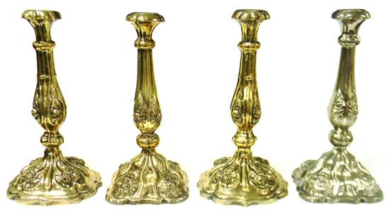 Appraisal: Two similar Rococo style pairs of Austrian silver candlesticks -