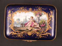 Appraisal: Hand Painted Porcelain Box Sevres style hand-painted porcelain box has