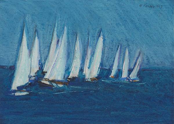 Appraisal: Gregory Kondos American born Fisherman's Village Greece Sailboats first signed