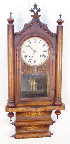 Appraisal: INLAID PILLAR WALL CLOCK Circa 's- American wall clock inlaid