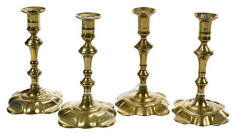 Appraisal: Two Pairs George III Brass Candlesticks British th century two