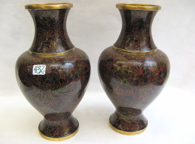 Appraisal: PAIR CHINESE AUTUMN LEAVES CLOISONNE VASES with all over floral