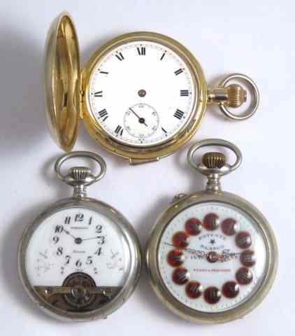 Appraisal: THREE FOREIGN POCKET WATCHES Swiss hunter cased repeater c Swiss