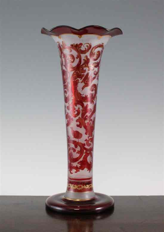 Appraisal: A Continental ruby flash and gilt decorated glass trumpet vase