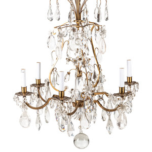 Appraisal: A French Gilt Bronze and Rock Crystal Six-Light Chandelier Mid-