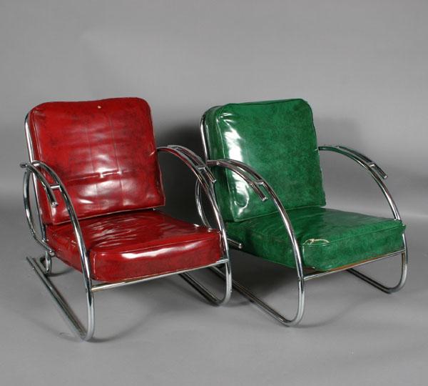 Appraisal: Pair machine age chrome chairs modern design continuous arm by