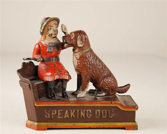 Appraisal: A Speaking Dog Cast Iron Mechanical Bank working with painted