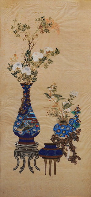 Appraisal: Chinese School th CenturyWatercolour on silk study of cloisonne vases