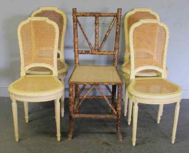 Appraisal: French Style Side Chairs and one Bamboo Chair From a