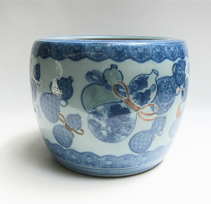 Appraisal: CHINESE REPUBLIC CERAMIC JARDINIERE featuring painted gourds Height inches