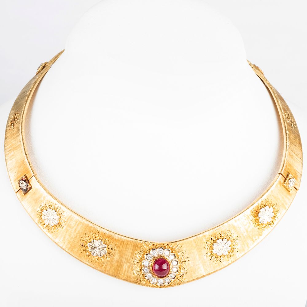 Appraisal: Italian k Two Tone Gold Diamond and Ruby Choker Italian