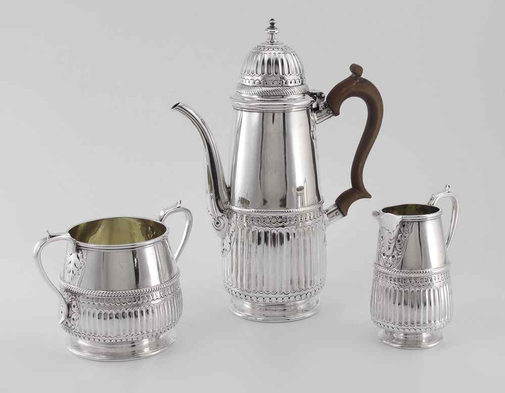 Appraisal: VICTORIAN ENGLISH STERLING SILVER COFFEE SET John Aldwinkle and James