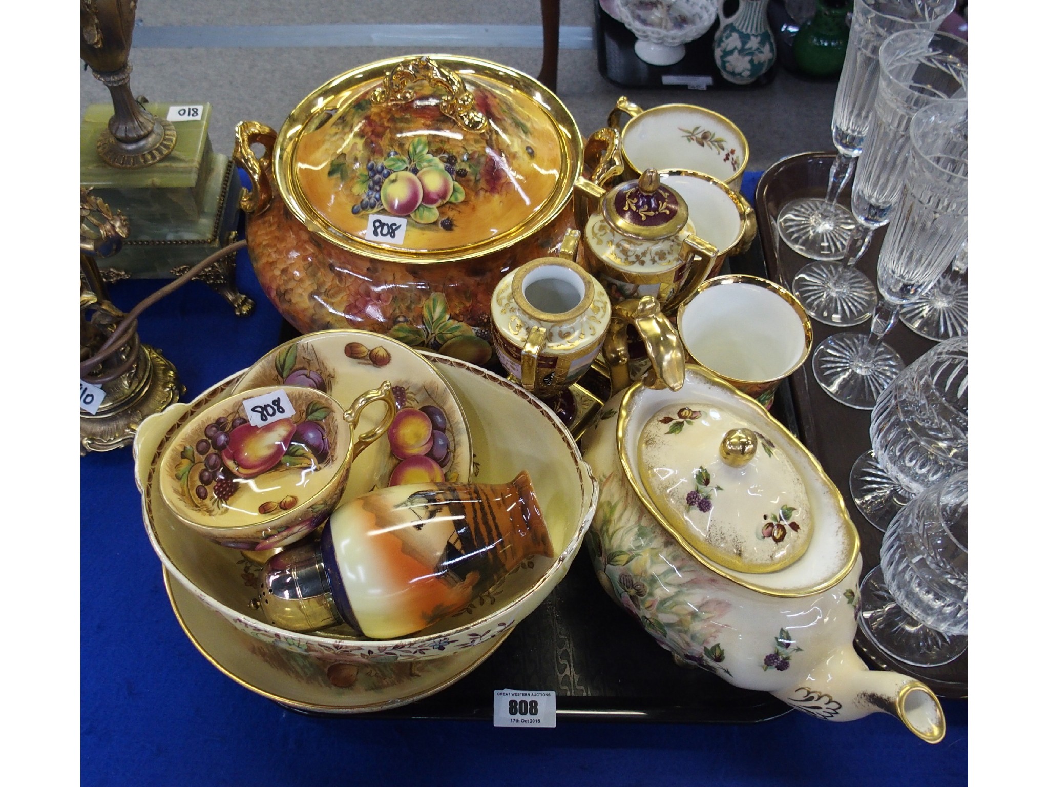 Appraisal: Group of porcelain table articles including Viennese-style urns Aynsley bowl