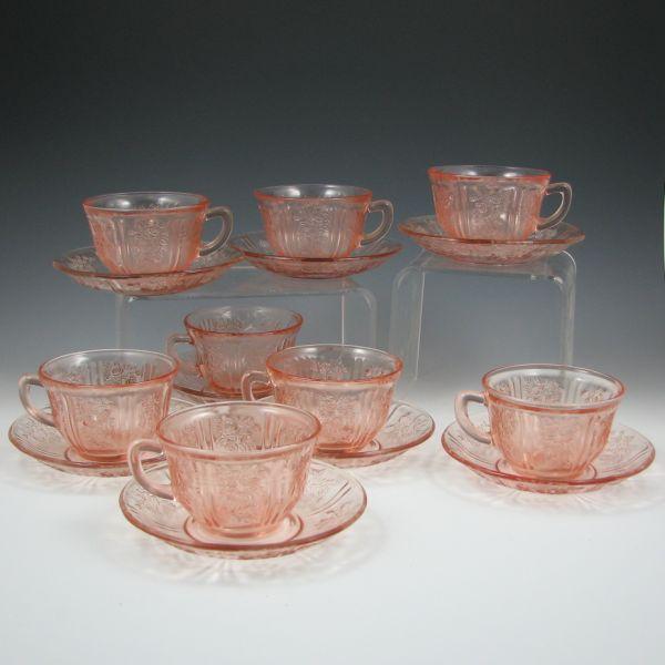 Appraisal: Eight Sharon Cabbage Rose by Federal Depression glass cups and