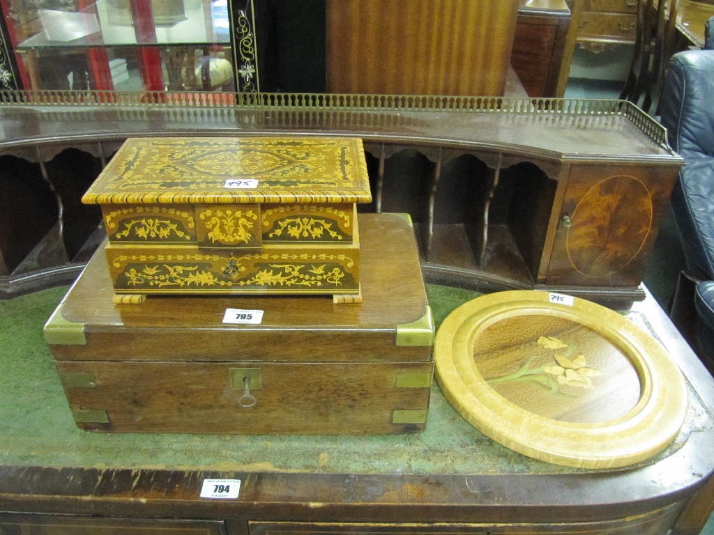 Appraisal: Victorian walnut and brass bound lap desk inlaid jewellery box