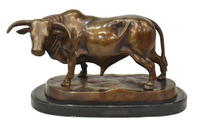 Appraisal: Bronze sculpture on marble Bronze Longhorn illegibly signed bronze approx