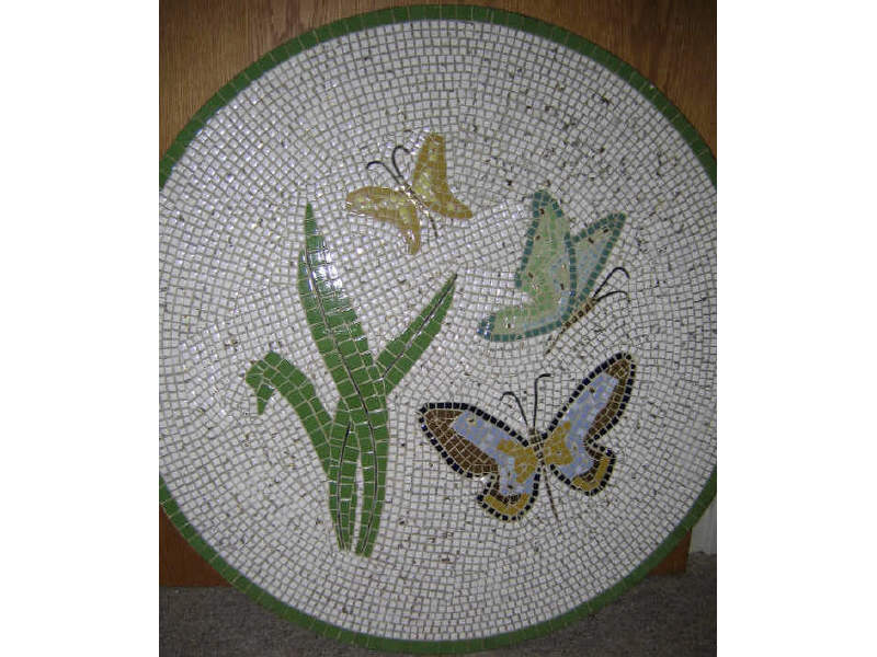 Appraisal: AMERICAN MOSAIC TABLE CIRCA circular top with three butterflies and