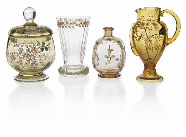 Appraisal: Four Gall enameled glass articles circa comprising a covered footed