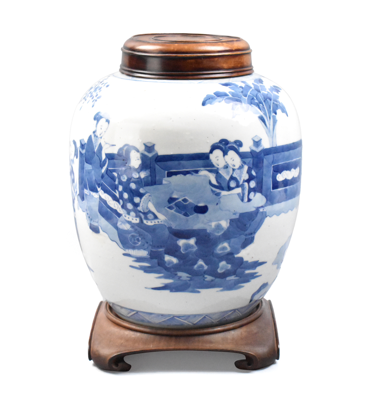 Appraisal: A Chinese blue and white covered jar with figures dating