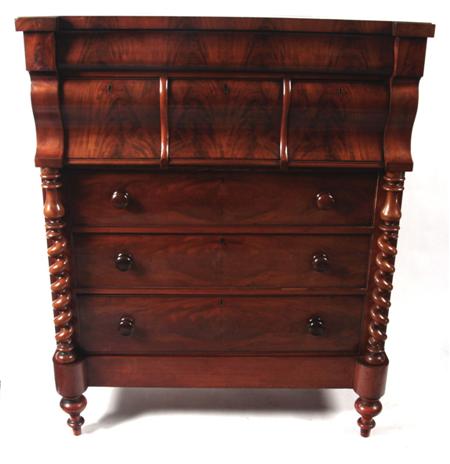 Appraisal: A Victorian flame mahogany Scotch chest the rectangular top over