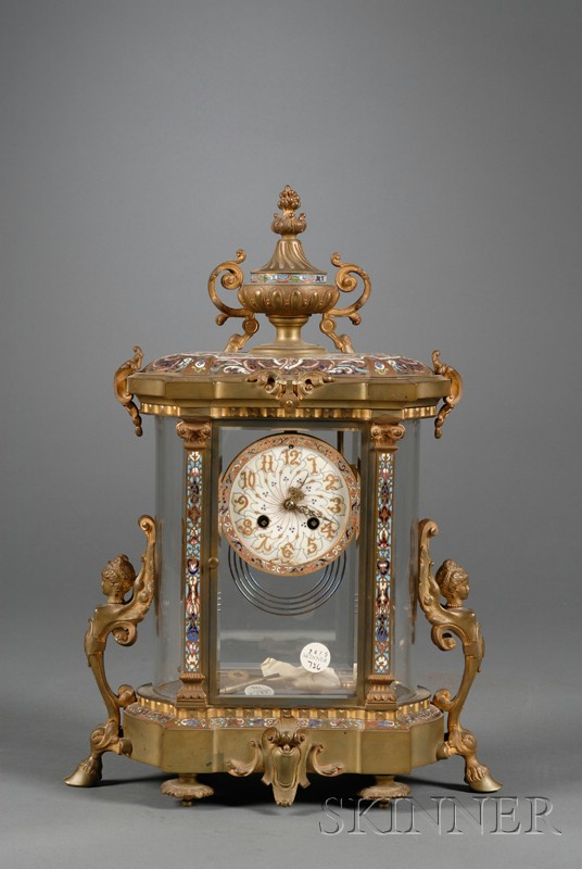 Appraisal: Tiffany and Co Gilt Bronze and Champleve Mantel Clock France