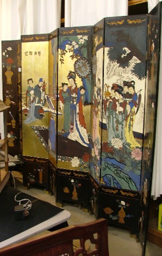 Appraisal: CHINESE EIGHT-PANEL COROMANDEL FLOOR SCREEN the six panels forming a