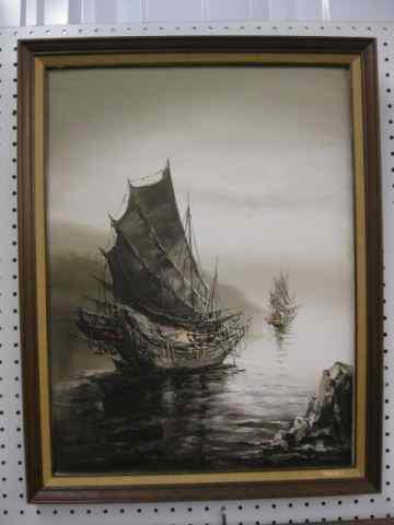 Appraisal: Karvin Yip Oil Sailing ships along thecoast on canvas board