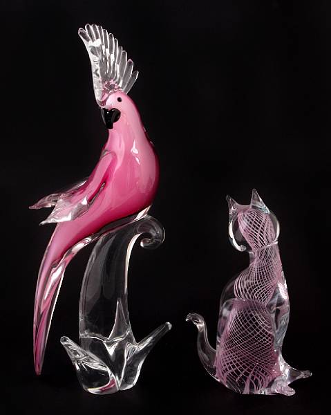 Appraisal: A Venetian glass cockatoo and cat height of cockatoo in