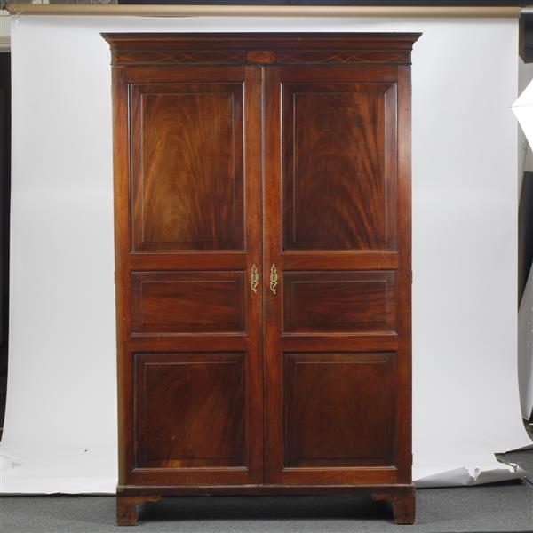 Appraisal: English Georgian style th Century mahogany armoire with banded inlay