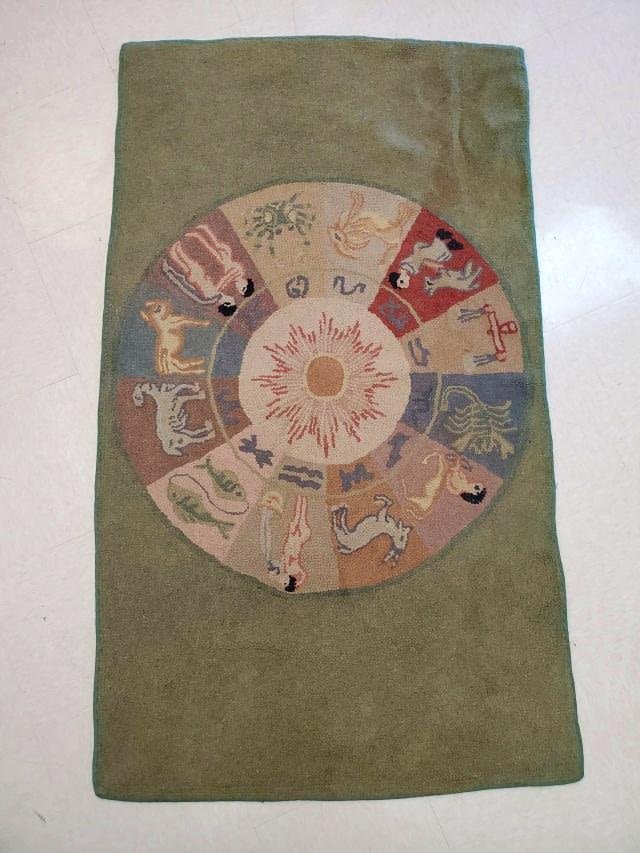 Appraisal: Vintage astrological zodiac folk art hooked rug Measures x inches