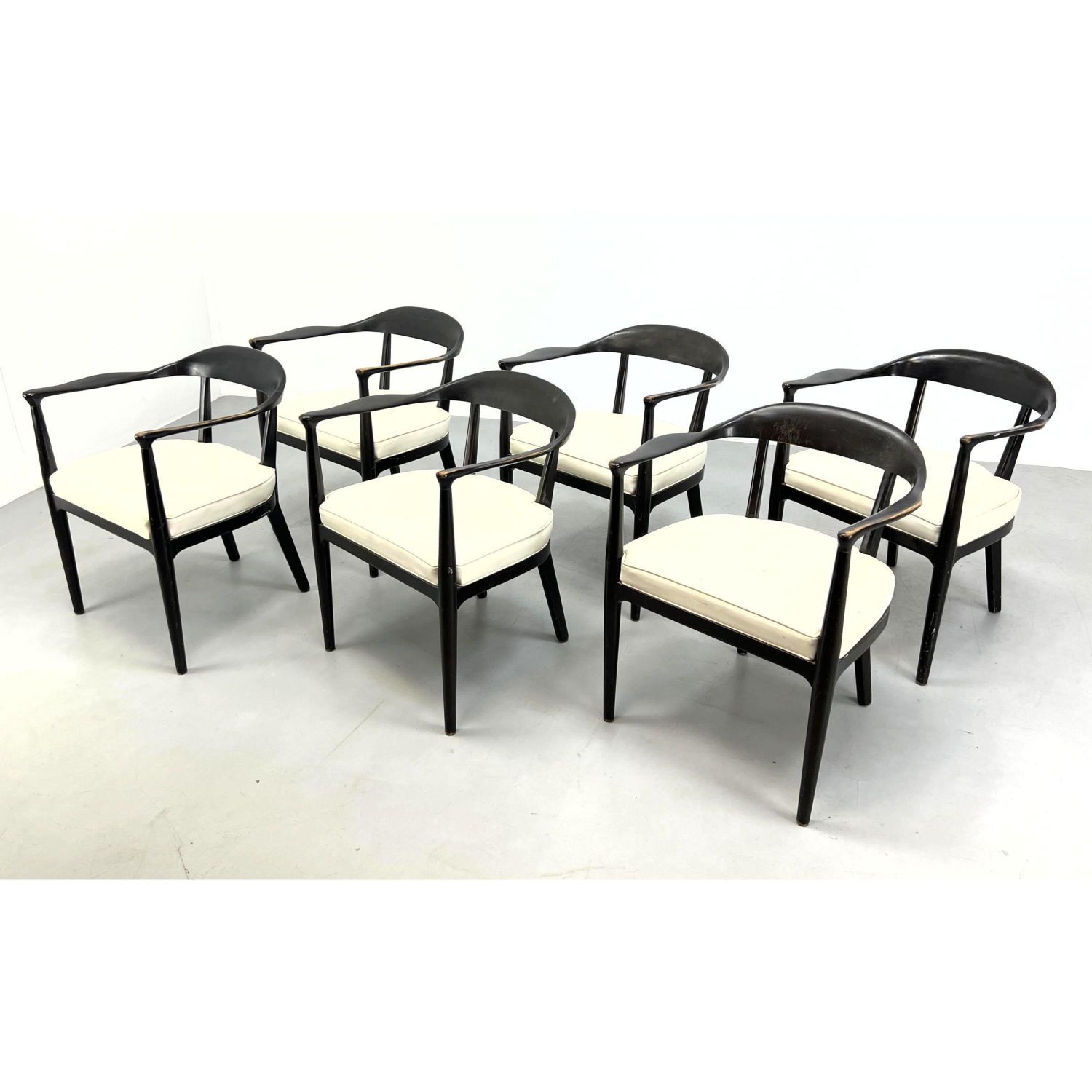 Appraisal: Set of Hans Wegner painted black distressed patina arm chairs