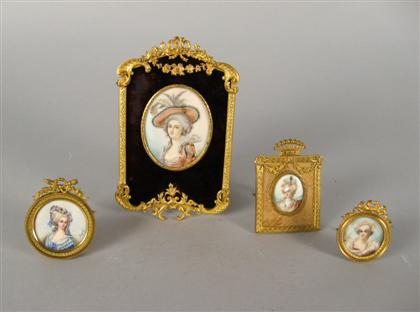 Appraisal: A group of four framed miniatures of beauties The largest