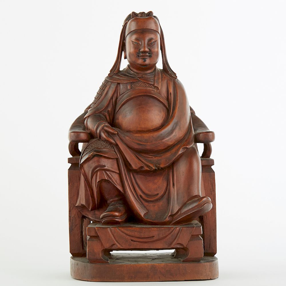 Appraisal: Contemporary Carved Wooden Buddha Contemporary Chinese carved wood sculpture of