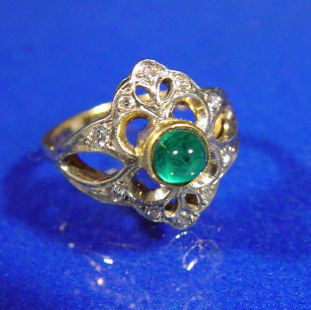 Appraisal: ct gold diamond and Cabuchon emerald ring