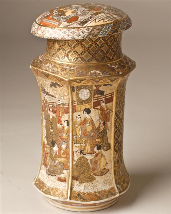 Appraisal: A Paneled Satsuma Lidded Vase having panels of working class