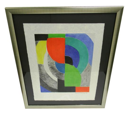 Appraisal: Sonia Delaunay French - color aquatint c depicting abstract geometric