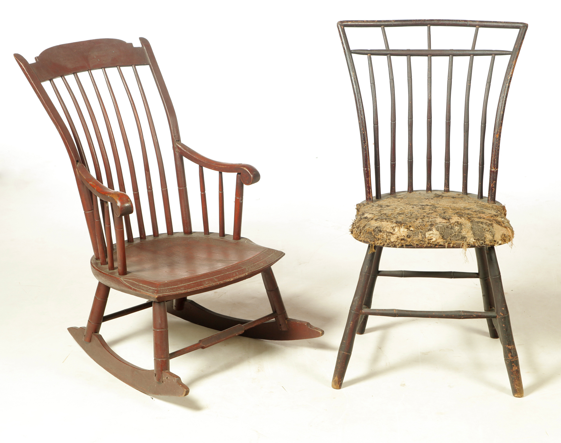 Appraisal: TWO WINDSOR CHAIRS American st half- th century mixed woods