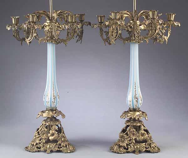 Appraisal: A Pair of Napoleon III Bronze and Glass Six-Light Candelabra