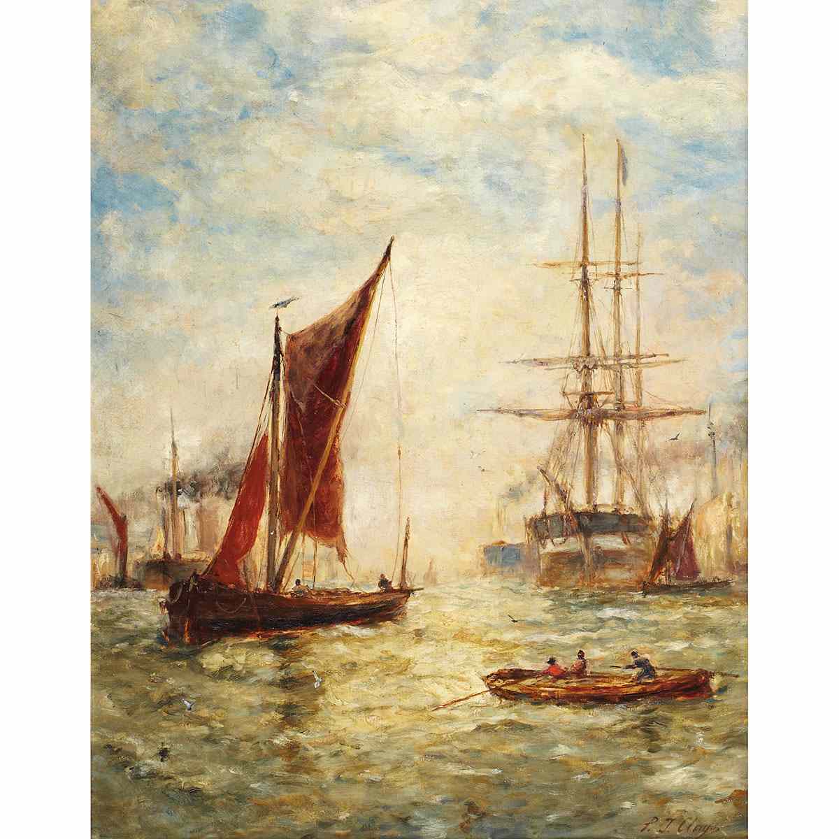 Appraisal: Paul Jean Clays - Belgian BOATS IN A HARBOUR Oil