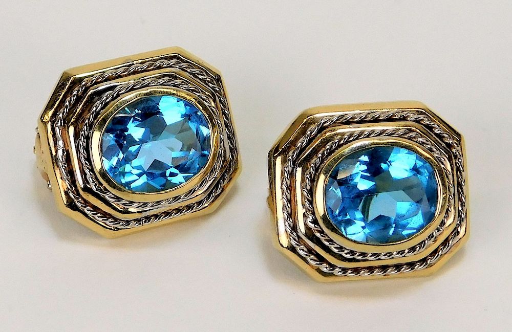 Appraisal: K Blue Stone Rope Twist Tiered Earrings th Century Each