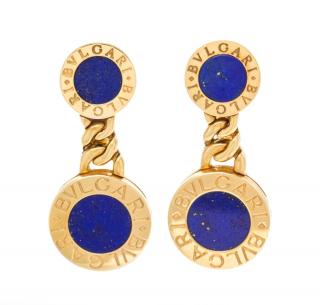 Appraisal: A Pair of Karat Yellow Gold and Lapis Lazuli Drop