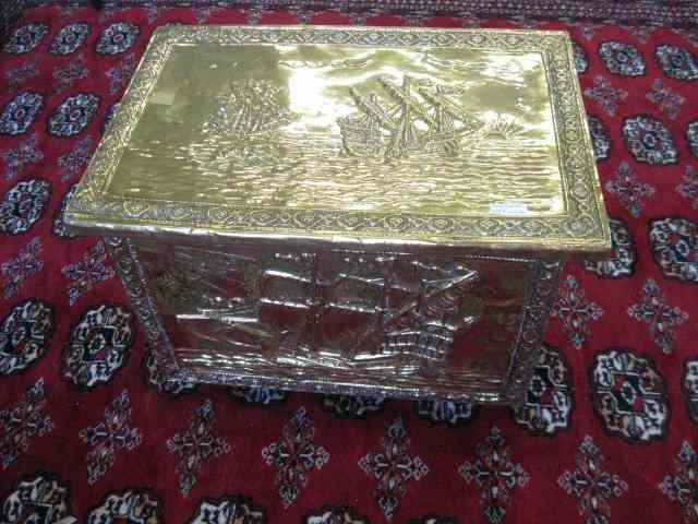 Appraisal: th Century Brass Fireplace Box for kindling sailing ship decor