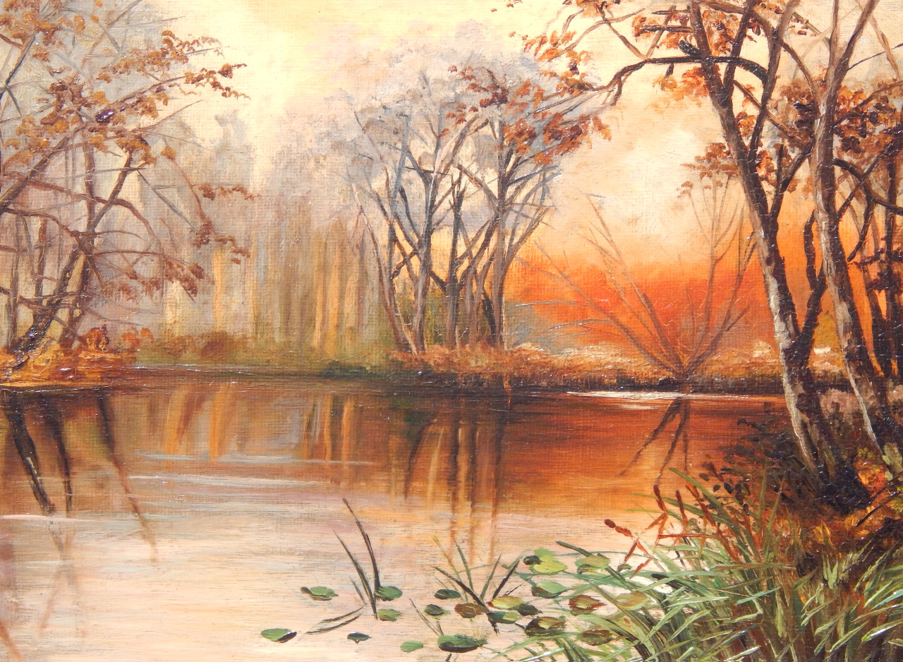 Appraisal: English School thC Autumn landscape with figures oil on canvas