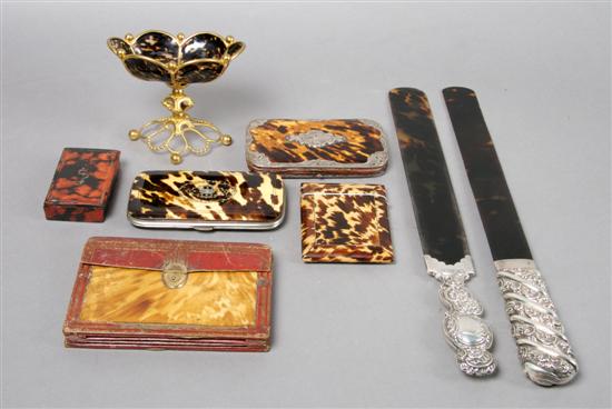 Appraisal: A Group of Tortoise Shell Articles Length of largest inches