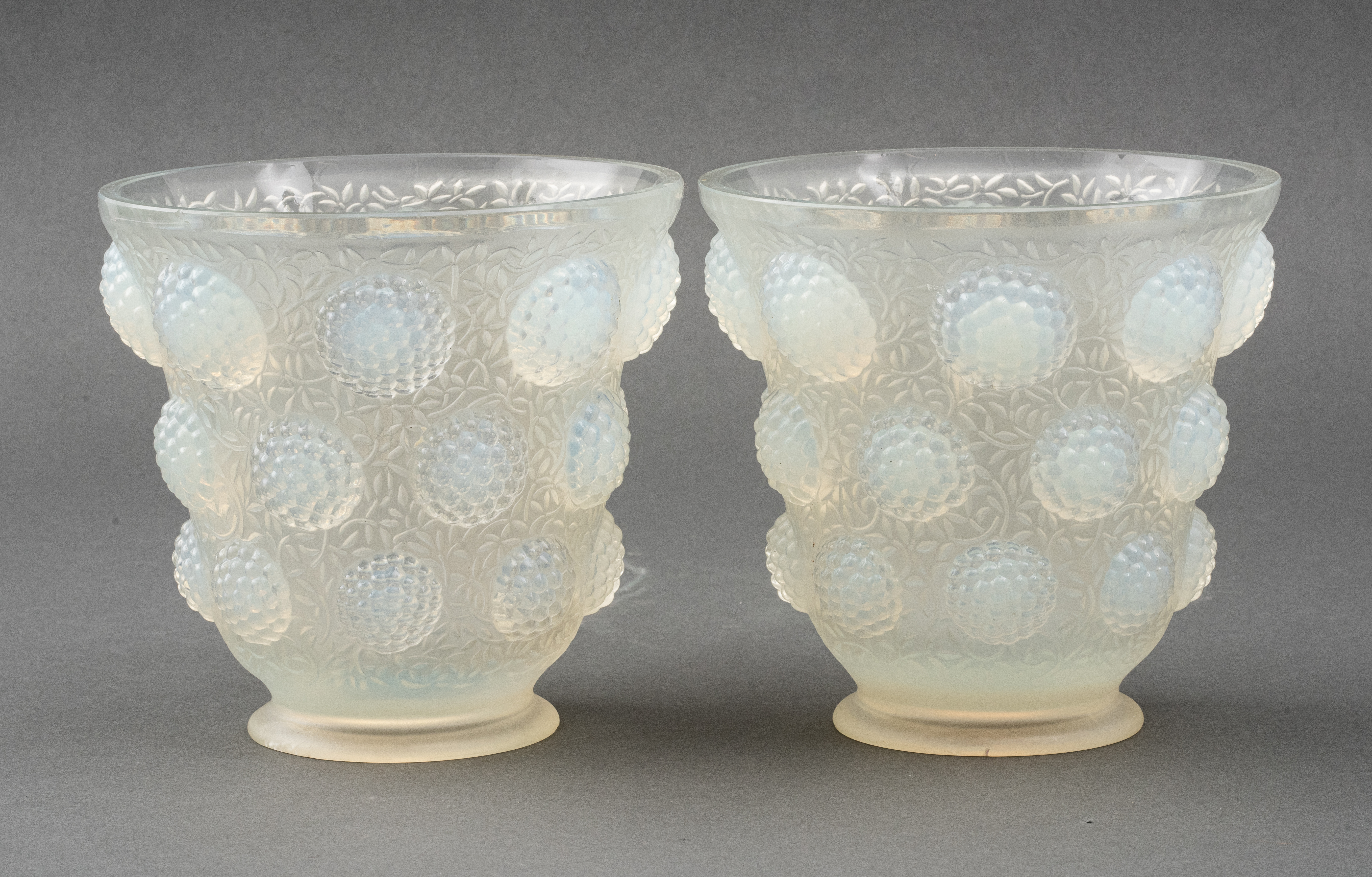 Appraisal: ART DECO VERLYS FRENCH OPALESCENT GLASS VASES PR Pair of