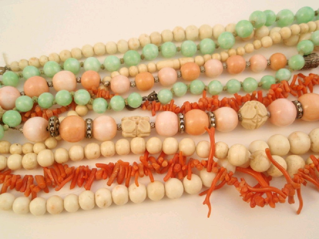 Appraisal: Natural stone and coral necklaces