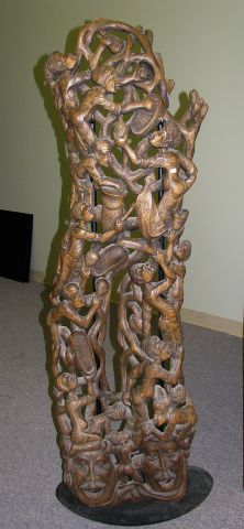 Appraisal: Large carved mahogany vintage sculpture or wall hanging depicting figures